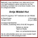Overlijdensadvrtentie van Antje Middel-Hut