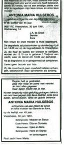 Rouw advertentie Antonia Maria de Groot-Hulsebos - juni 1991