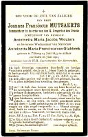 Joannes Franciscus/Jan Francis Mutsaerts ev Antoinetta Maria Jacoba Wouters, eerder wv Maria Antonia Francisca van Glabbeek \F146275 en F25318