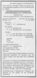 Adriana Sophia van der Borch tot Verwolde wv Hendrik Jacob Herman Tonco Modderman / F293464 